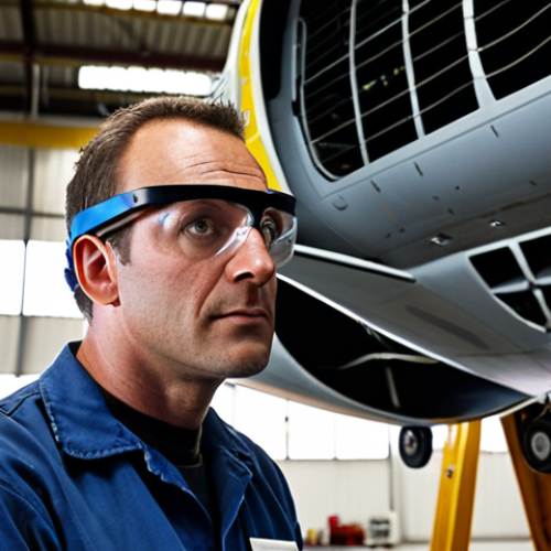 **

A close-up shot in a brightly lit aircraft maintenance hangar. Focus on a mechanic, wearing safety glasses and a clean uniform, meticulously inspecting a helicopter rotor blade for micro-fissures. Use shallow depth of field to blur the background and emphasize the mechanic's focused expression and the precision instruments used. The overall feeling should be one of diligence, expertise, and attention to detail, underscoring the importance of safety in aeronautics. Style: Photorealistic, with a touch of dramatic lighting.

**
