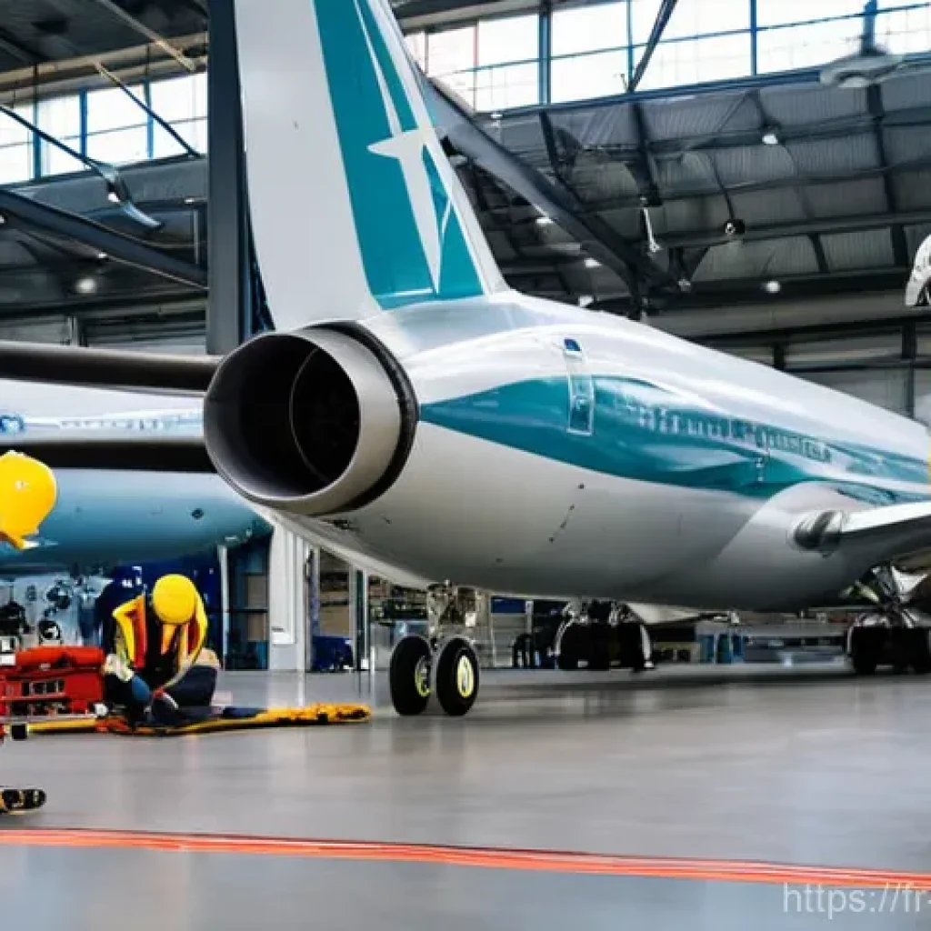 항공정비사의 안전 관리 중요성 - **Prompt 1: Dedicated Aviation Mechanics Ensuring Safety**
    "A wide shot inside a brightly lit, m...