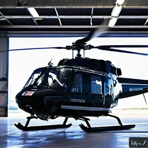 항공정비사와 헬리콥터 정비 - A detailed scene inside a helicopter maintenance hangar in France, featuring a skilled technician we...